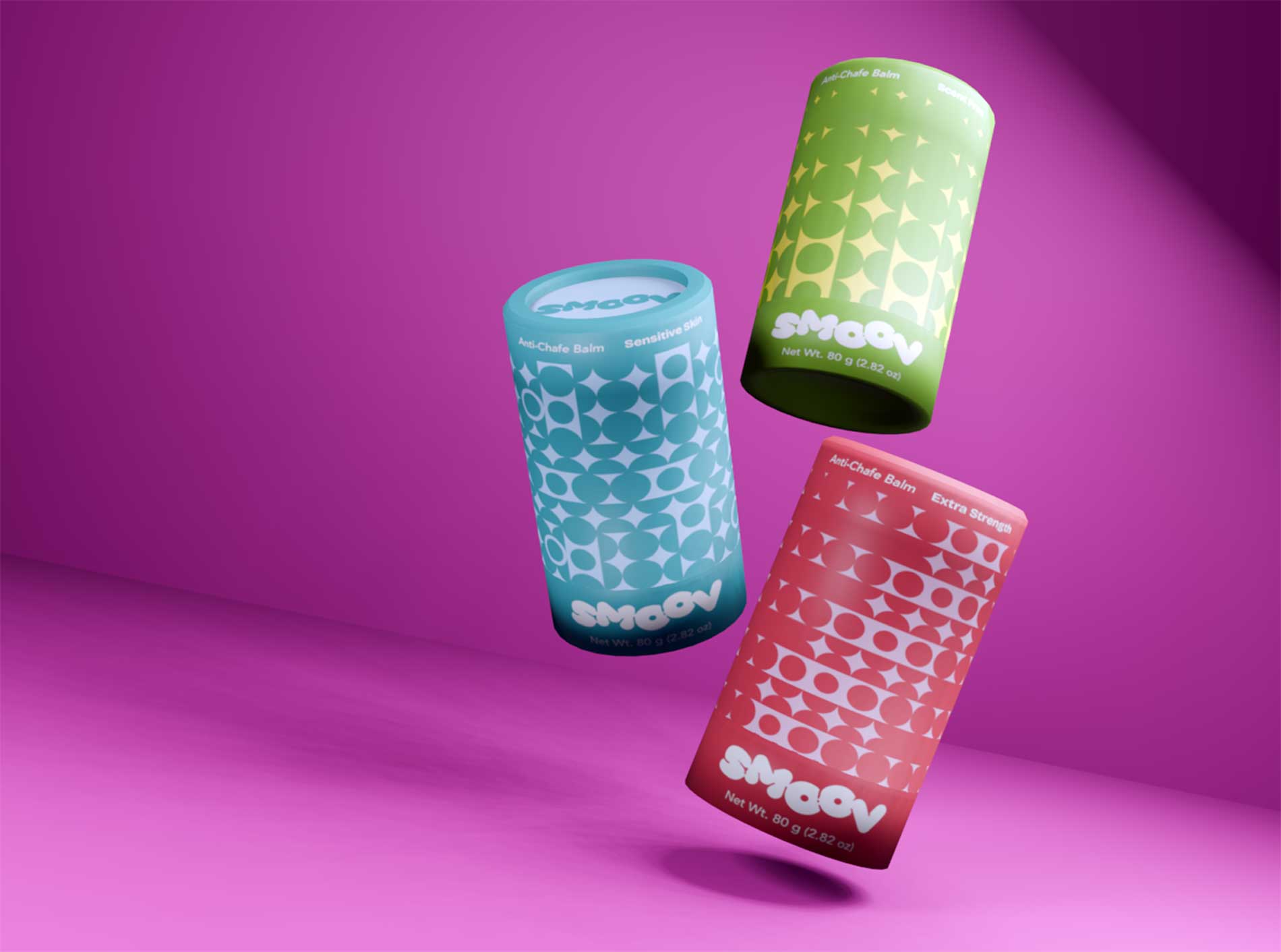 Product shot of Smoov anti-chafe sticks floating
